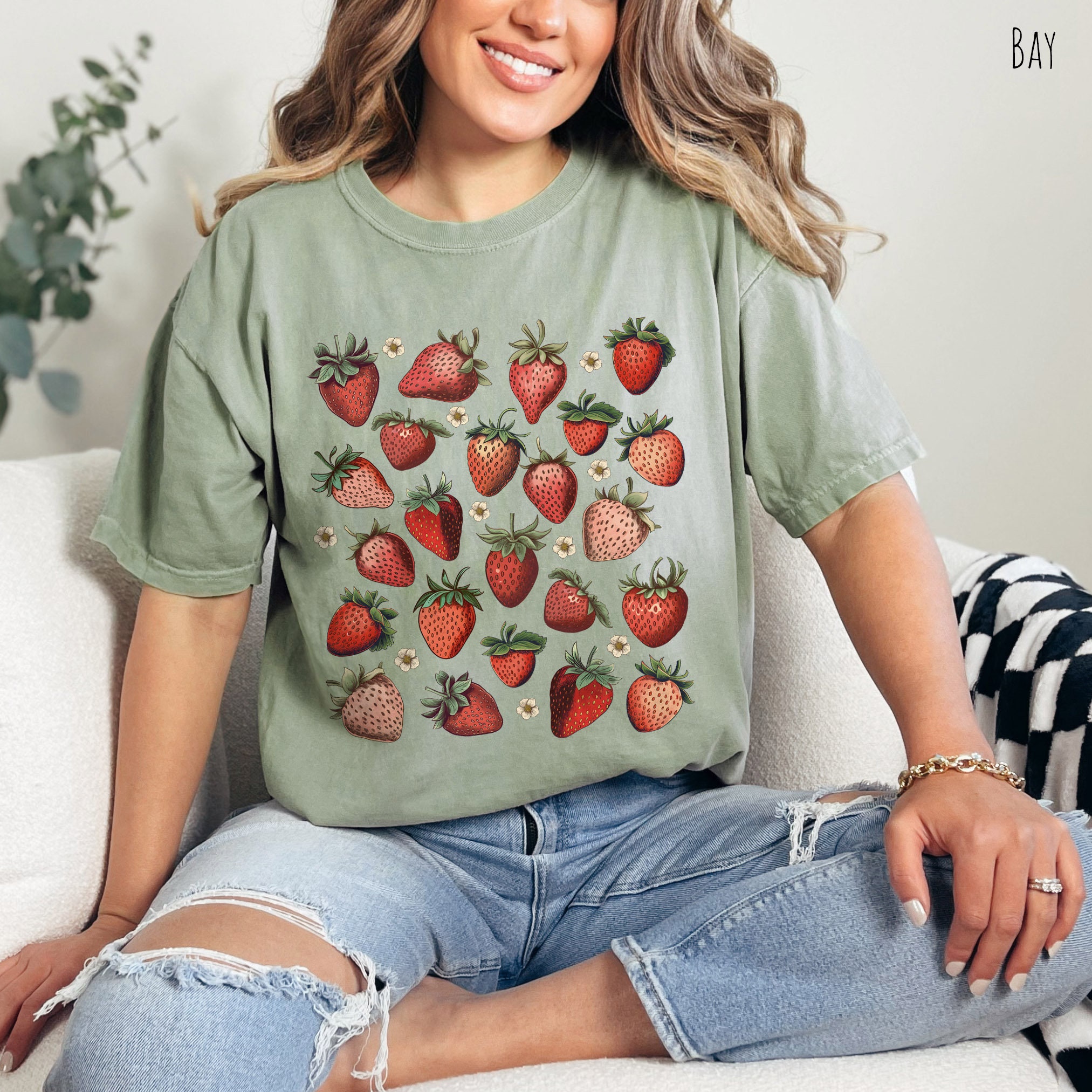 Strawberry Smiles Cottage Core Shirt, Gardening Aesthetic Shirt, Comfort Colors Shirt, Summer Shirt, Strawberry Shirt, Gift For Her