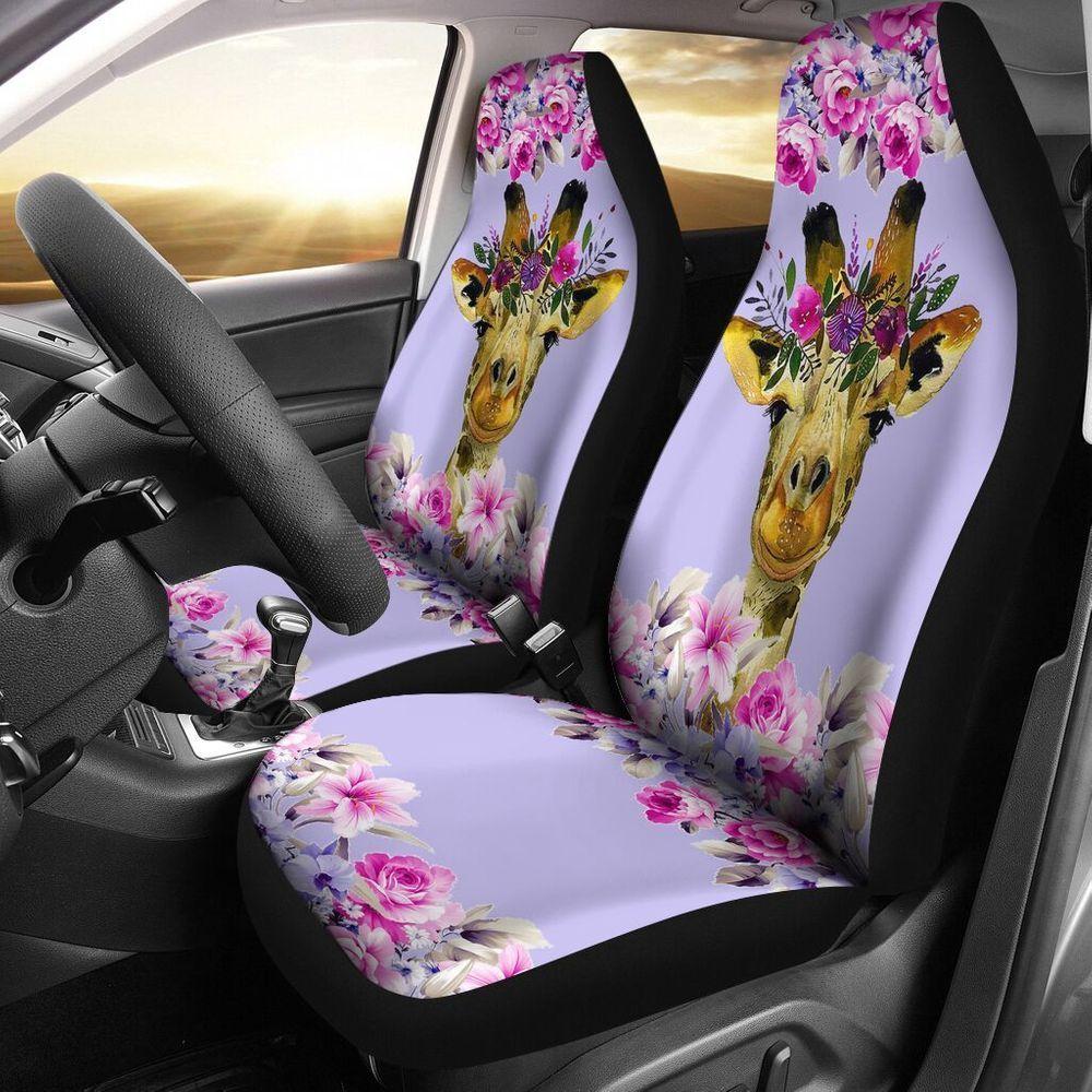 FUN CAR DECOR GIRAFFE PURPLE FLOWER SEAT COVERS