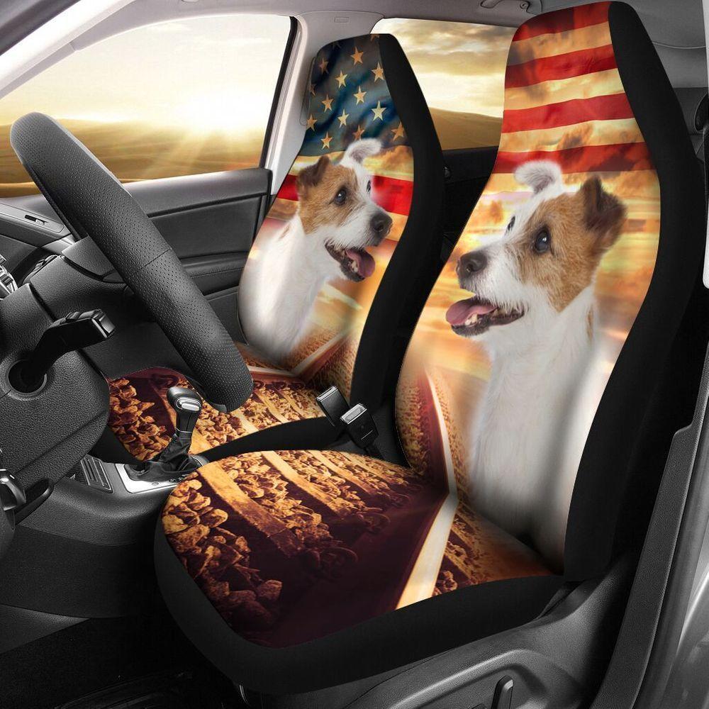 FUN CAR DECOR JACK RUSSELL TERRIER RAILWAY USA FLAG SEAT COVERS