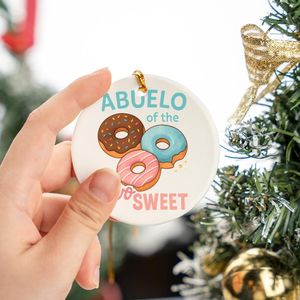 Abuelo Sweet Two Donut Birthday Party Girl Watercolor Sprinkles Teal Pink Circle Ceramic Ornament