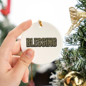 Funny Woodland Camo BLESSING In Disguise 3D Outline Graphic Pun Circle Ceramic Ornament