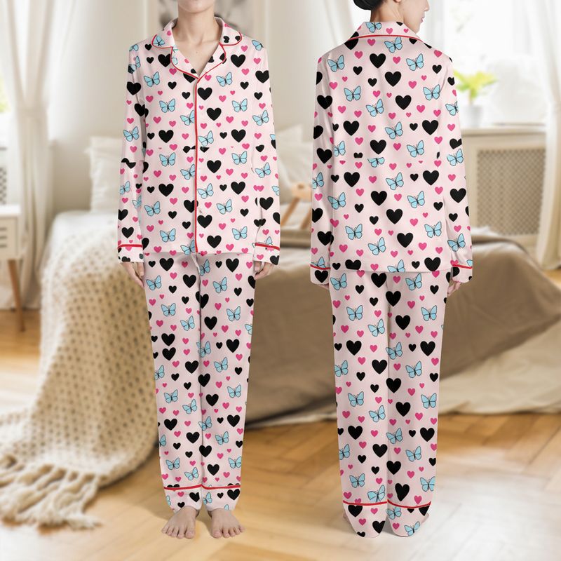 Women's Cute Pale Pink Black Heart Light Blue Butterfly Vibrant Pink ...