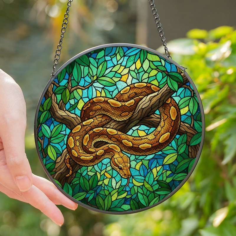 Jewel Python Nature Lovers' Tiffany Stained Glass Python Jungle Emerald Green Amber ...