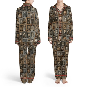 Aristocratic Cats: 18th Century Feline Portraits, Gilded Frames, Damask Scrollwork Satin Pajamas Set