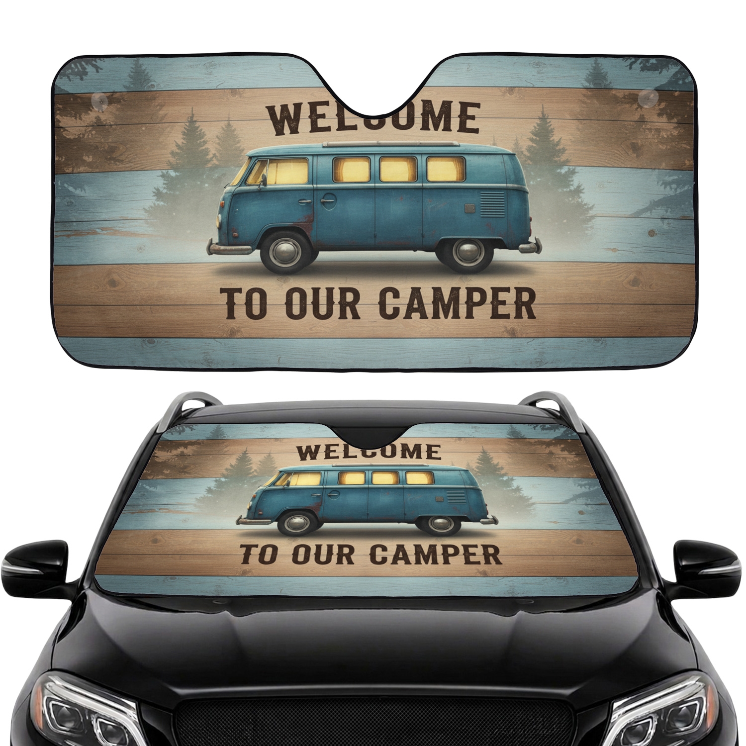 Vintage Blue Camper Van Welcome Sign Wood - Road Trip Travel Essentials ...