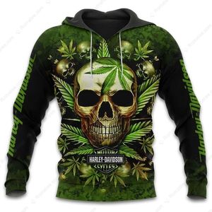 Harley-Davidson Skull Marijuana Leaves Hoodie, Unisex Harley-Davidson Sweatshirt NE12.241