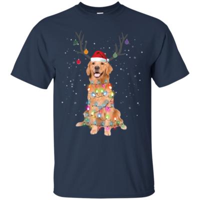 Golden Retriever Santa Lights Christmas Dog Xmas T-Shirt