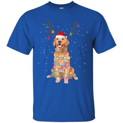 Golden Retriever Santa Lights Christmas Dog Xmas T-Shirt