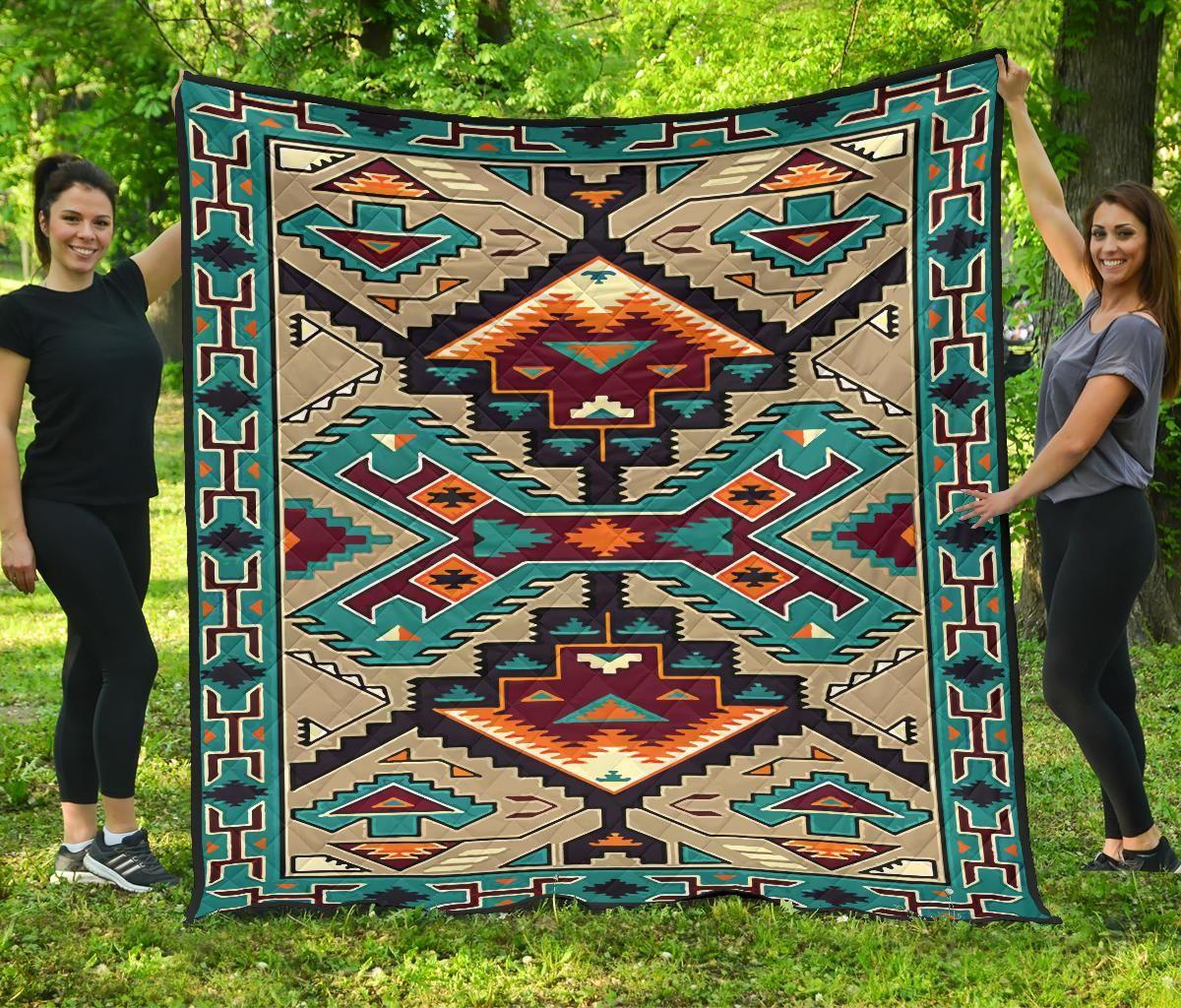Blue United Tribes Art Native American Design Premium Quilt