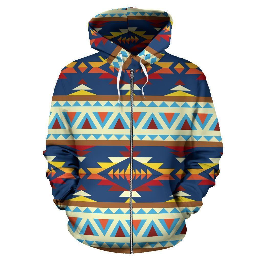 Pattern Geometric 3D Native American Zipper Hoodies