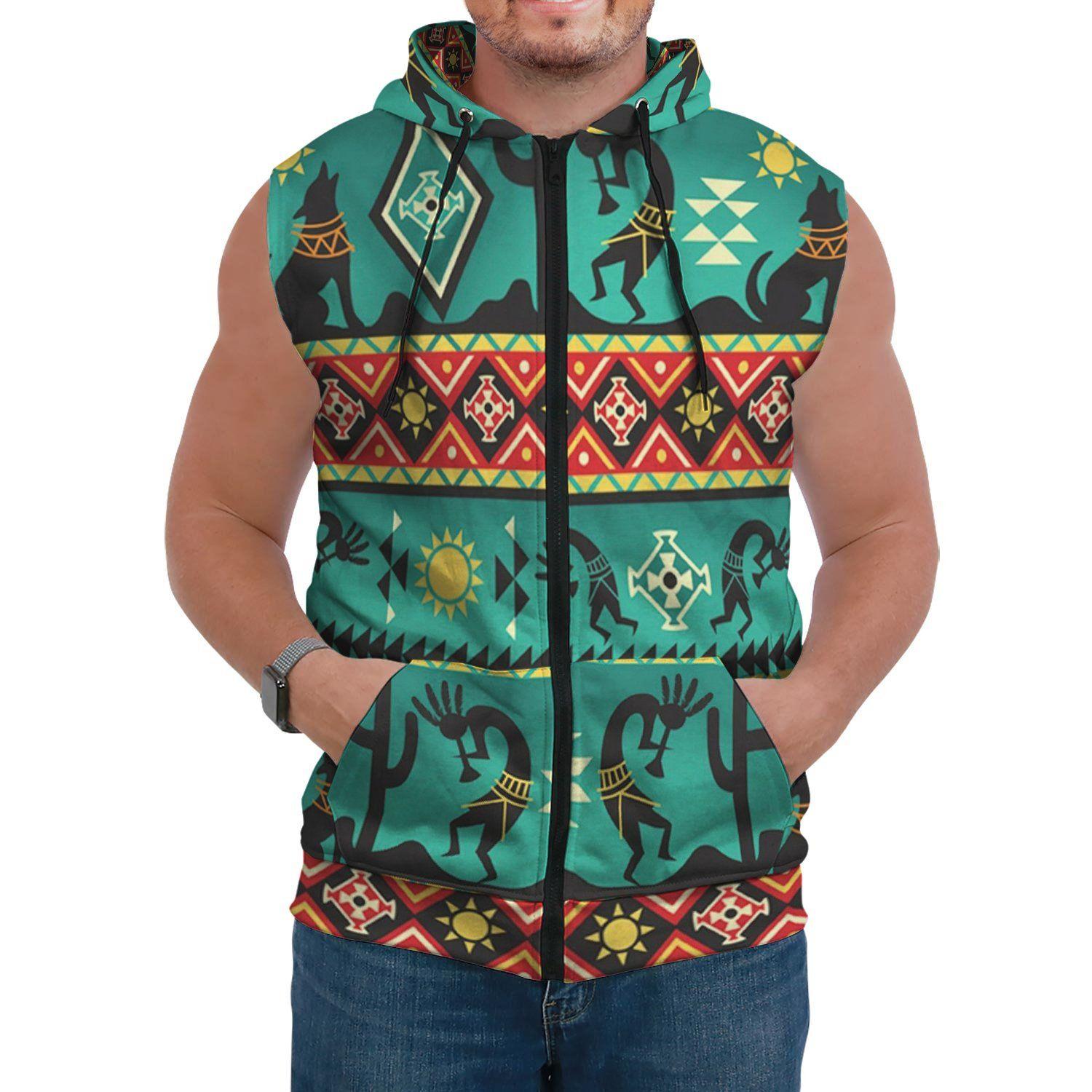 Kokopelli Myth Green Native American AOP Sleeveless Hoodie