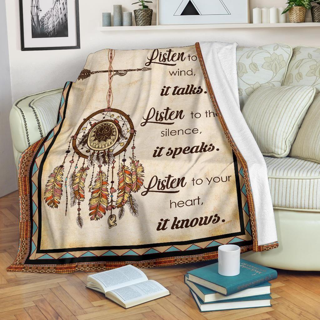 Listen To The Wind Dreamcatcher Native American Premium Blanket