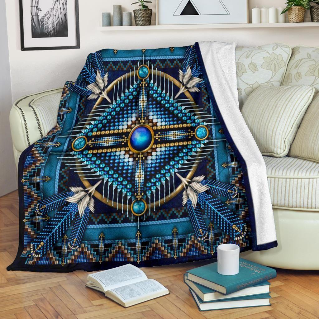 Mandala Blue Pattern Native American Design Premium Blanket