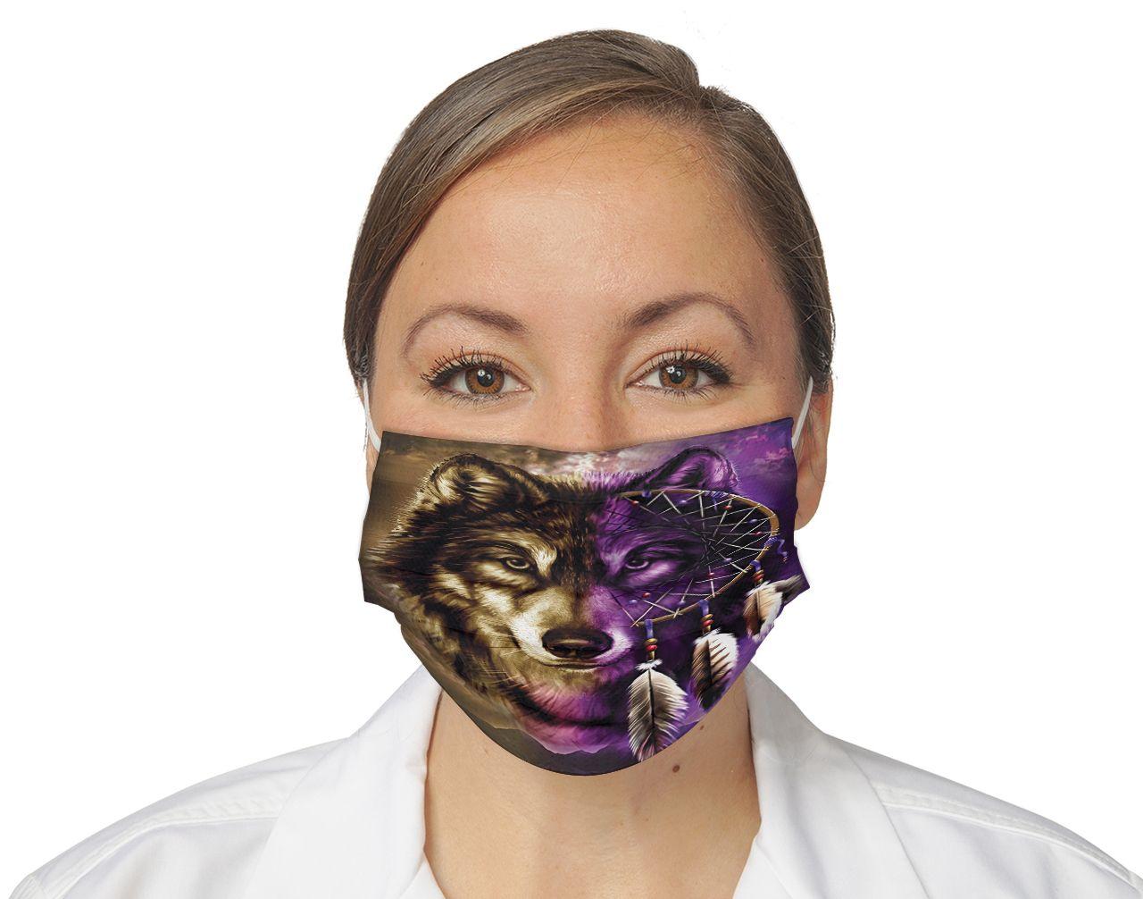 GB-NAT0005 Dreamcatcher Purple Wolf Native American Face Mask 3D