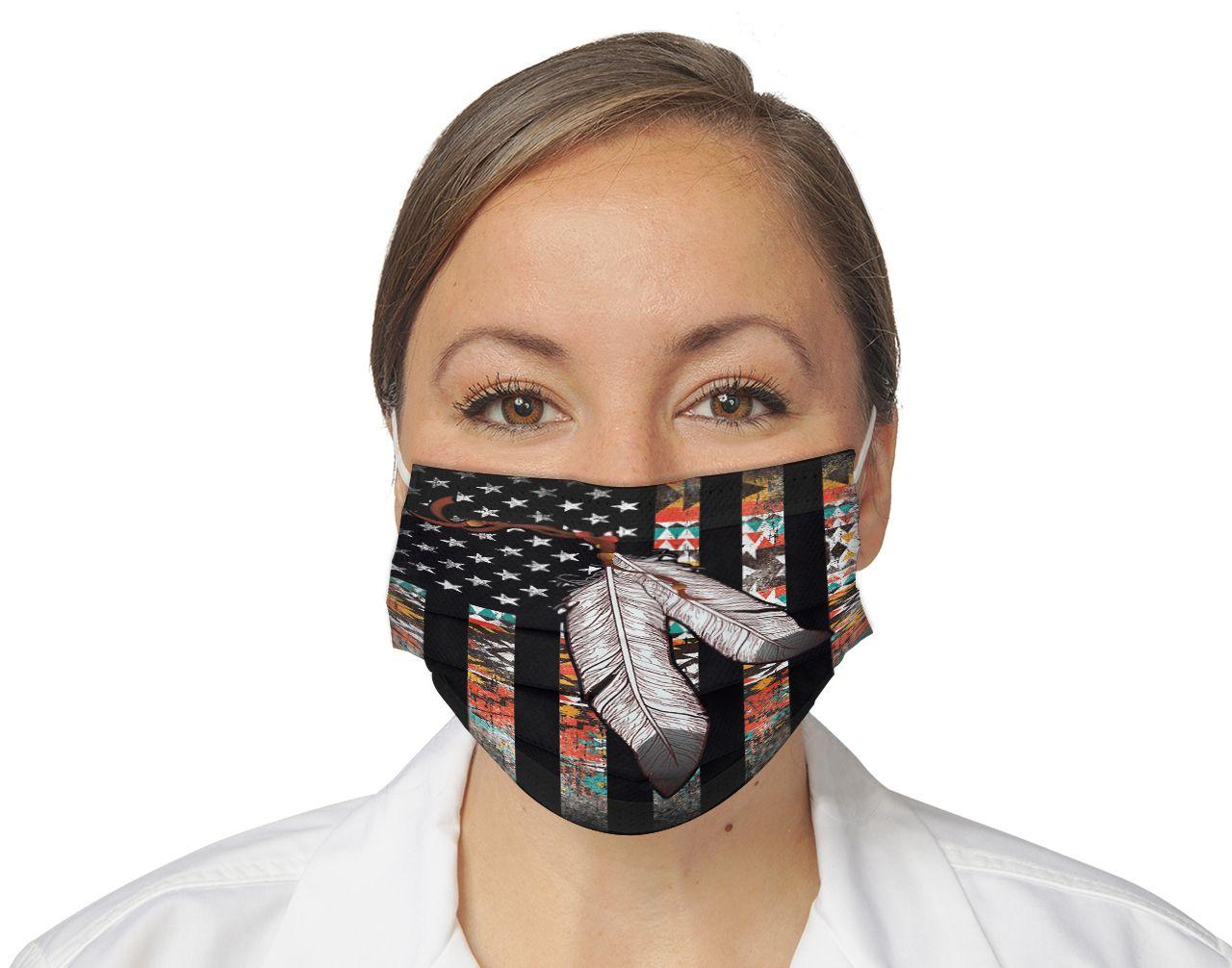 GB-NAT00108 Native American Flag Feather Face Mask 3D
