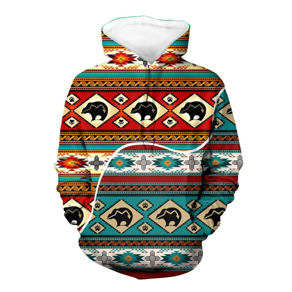 Red & Green Running Bison Native 3D Hoodie