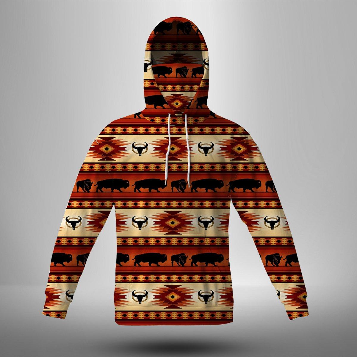 GB-NAT00241 Running Red Bison 3D Hoodie With Mask