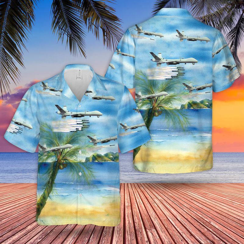 NLSI1607BC11 US Air Force General Atomics MQ-9 Reaper Hawaiian Shirt