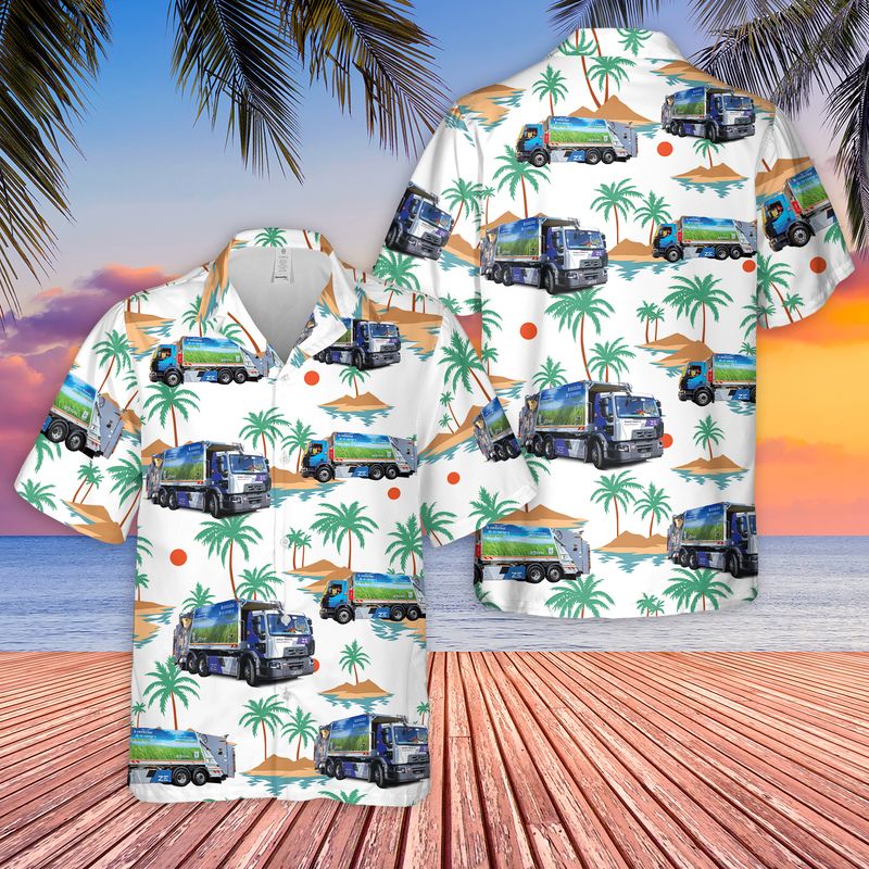 TRSI2808BC06 Waste management SUEZ France Truck Hawaiian Shirt