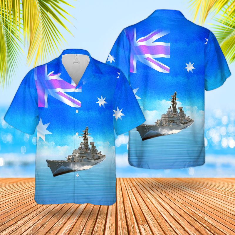 Royal Australian Navy RAN HMAS Hobart D 39 Perth-class Guided Missile Destroyer Hawaiian Shirt
