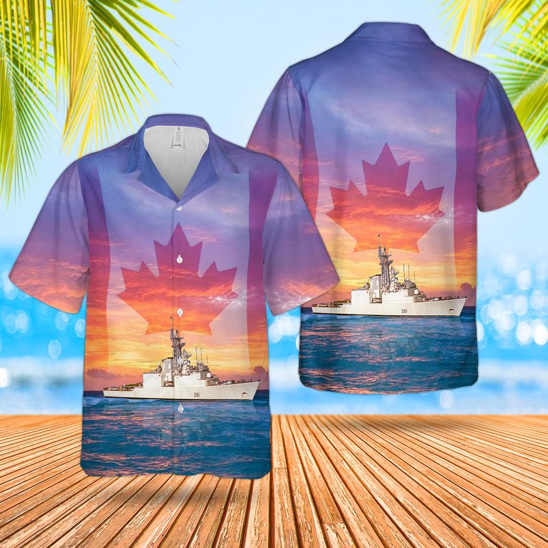 Royal Canadian Navy RCN HMCS Huron DDG 281 Iroquois-class Guided Missile Destroyer Hawaiian Shirt