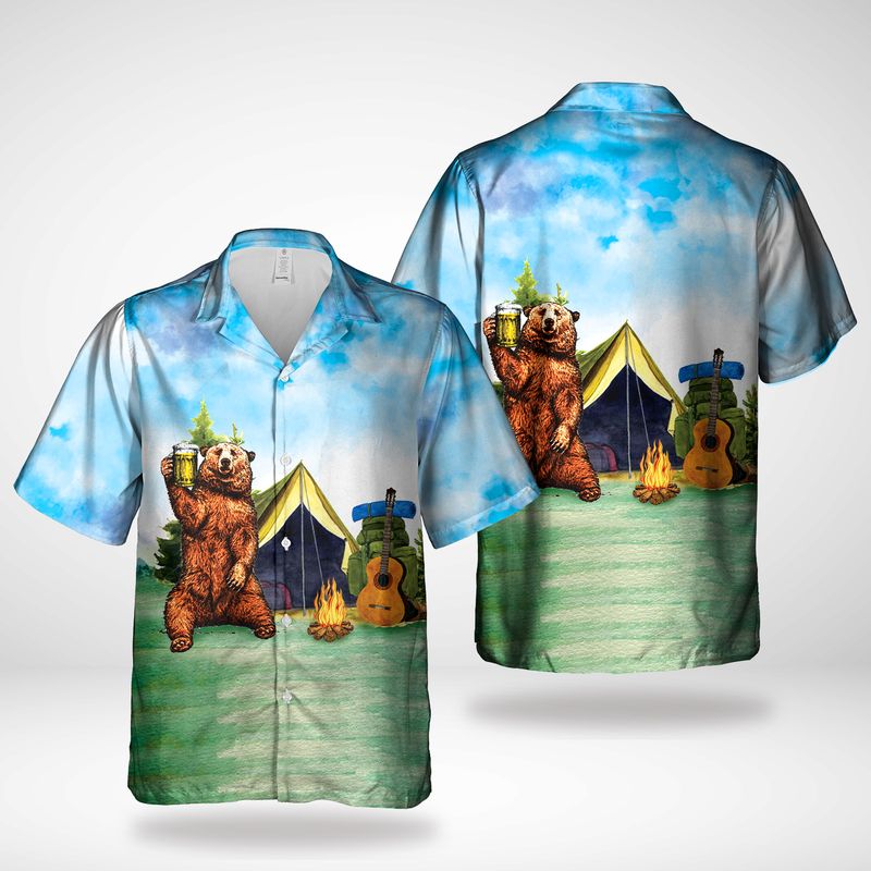 Camping Bear With Beer Hawaiian Shirt