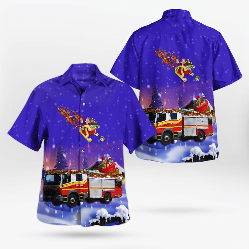 Queensland Fire and Emergency Services QFRS Type 3 Urban Rescue Pumper Mercedes Benz Atego Christmas Hawaiian Shirt