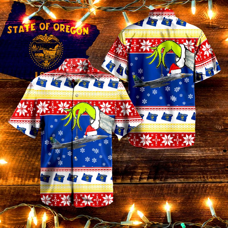 Oregon Air National Guard F-15C Eagle Ugly Christmas Hawaiian Shirt