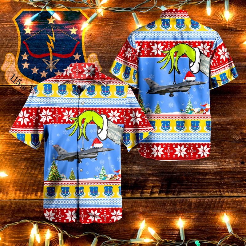Wisconsin Air National Guard 115th Fighter Wing General Dynamics F-16C Fighting Falcon Ugly Christmas Hawaiian Shirt