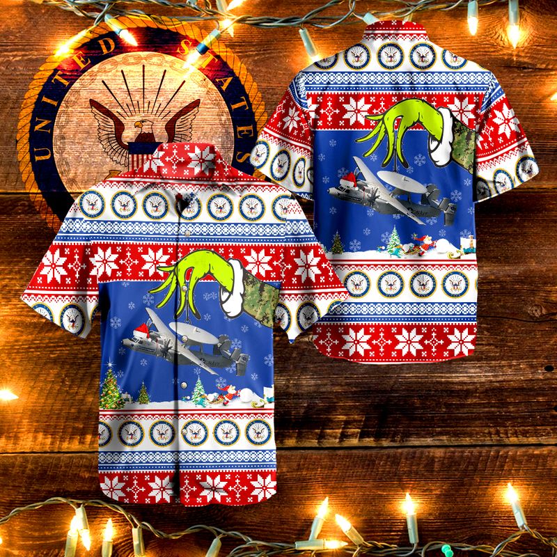 US Navy Grumman E-2C Hawkeye G-123 Ugly Christmas Hawaiian Shirt