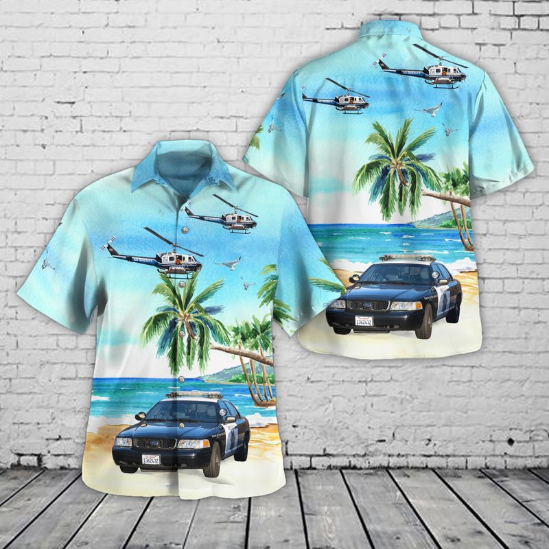 California San Diego County Department Ford Crown Victoria And Bell 205A-1 Hawaiian Shirt