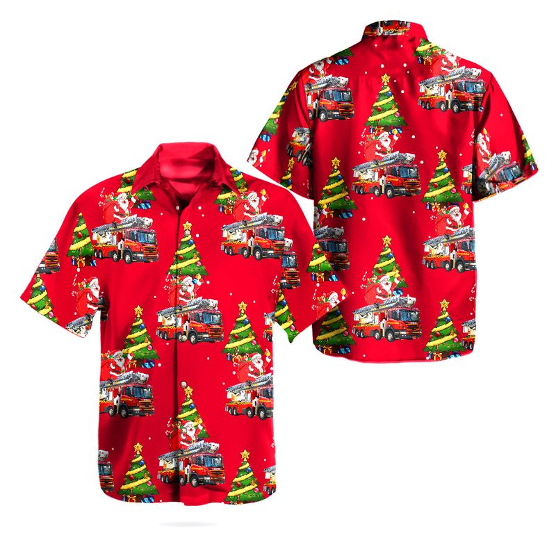 Northern Territory Fire and Rescue Service NTFRS Aerial Ladder Truck SCANIA Christmas Hawaiian Shirt