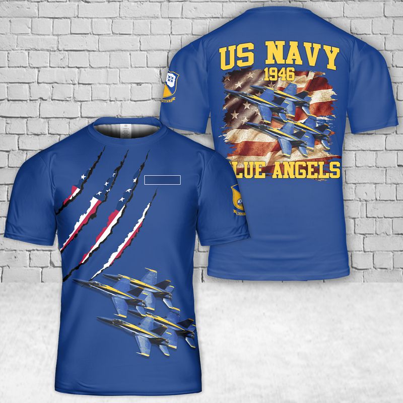 Blue Custom Name US Navy Blue Angels 3D T-Shirt