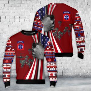 US Army Paratroopers With The 82nd Airborne Division Parachute Christmas AOP Sweater NLMP1611PD07