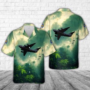 US Air Force 8th Airlift Squadron Boeing C-17 Globemaster III drops paratroopers from the 82nd Airborne Division Hawaiian Shirt DLTD2103PT01