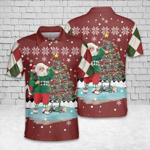 Golf Cart Lover Xmas Lighting Santa Golf Cart Christmas Tree Polo Shirt DLTT1610PT08