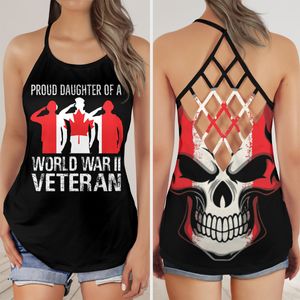 Proud Daughter of a World War II Canadian Veteran AOP Criss Cross Open Back Tank Top NLMP0905PL04
