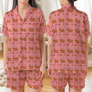 Capybaras And Watermelons AOP Satin Short-Sleeve Pajamas Set DLHH1906PL07