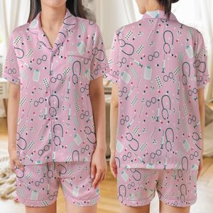 Nurse AOP Satin Short-Sleeve Pajamas Set NLSI2507PL07