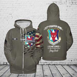 Custom Name New Jersey Air National Guard 177th Fighter Wing (177 FW) F-16C Fighting Falcon AOP Zip Hoodie NLSI0212PL05
