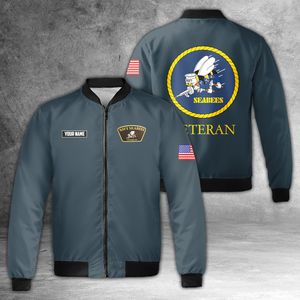 Custom Name US Navy Seabees Veteran AOP Fleece Bomber Jacket NLSI1612PL06