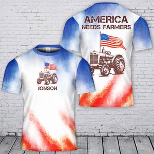 Custom Name American Farmer 4th Of July Tractor 3D T-Shirt TT1704PK07