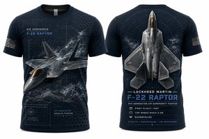 F-22 Raptor Tactical Blueprint 3D T-Shirt Air Dominance Stealth Fighter Tee TT2905PK12