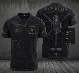 160th SOAR MH-60 Black Hawk Technical Blueprint 3D T-Shirt Aviation Nerd Edition TT0106PK08