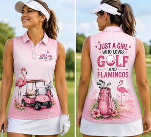 Just A Girl Who Loves Golf And Flamingos Women's Sleeveless Athleisure Polo Shirt TT0906PK02