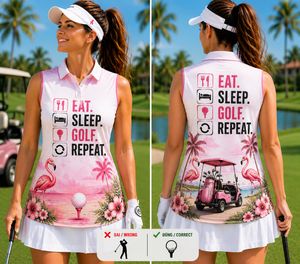 Eat Sleep Golf Repeat Flamingo Women's Sleeveless Athleisure Polo Shirt TT0906PK07