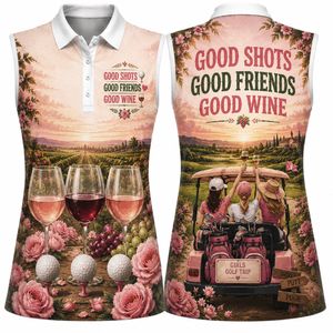 Good Shots Good Friends Good Wine Women's Sleeveless Athleisure Polo Shirt TT1006PK09