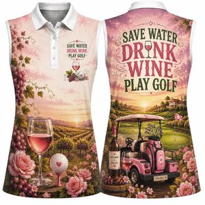 Save Water Drink Wine Play Golf Women's Sleeveless Athleisure Polo Shirt TT1006PK10