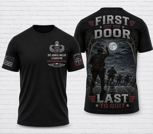 Custom Name FIRST OUT THE DOOR Airborne Jumpmaster 3D T-Shirt TT1606PK03