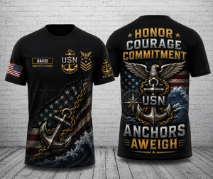 Custom Name HONOR COURAGE COMMITMENT US Navy Chief 3D T-Shirt TT1606PK06